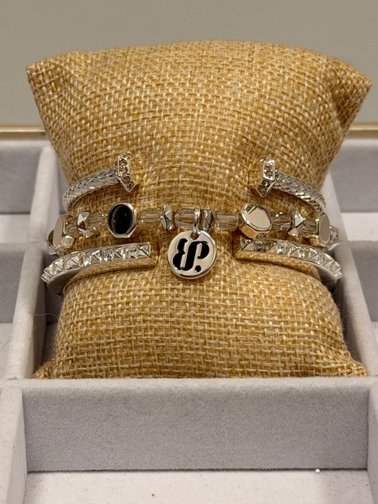 Bomb Party Jewelry - Bomb Party NWOT! Silver Multi-Row Bracelet with Black Enamel Logo Charm